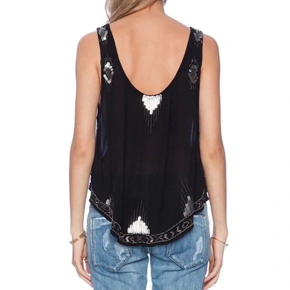 Free People Bad Girls Do it Well Embellished Beaded Black Tank Top size Small - Picture 3 of 14